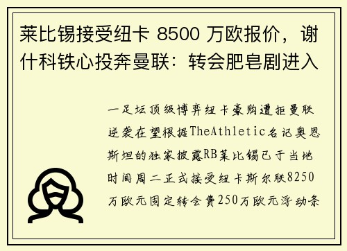莱比锡接受纽卡 8500 万欧报价，谢什科铁心投奔曼联：转会肥皂剧进入终章？