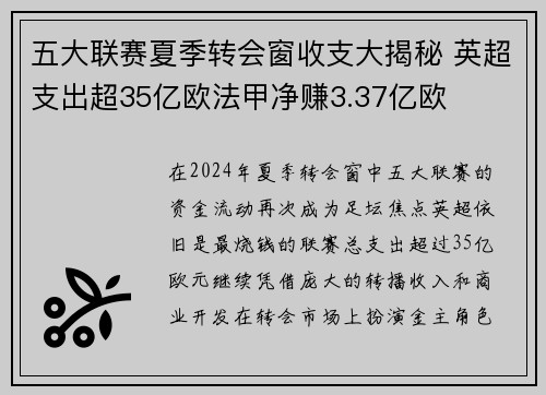 五大联赛夏季转会窗收支大揭秘 英超支出超35亿欧法甲净赚3.37亿欧