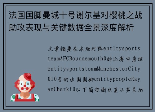 法国国脚曼城十号谢尔基对樱桃之战助攻表现与关键数据全景深度解析